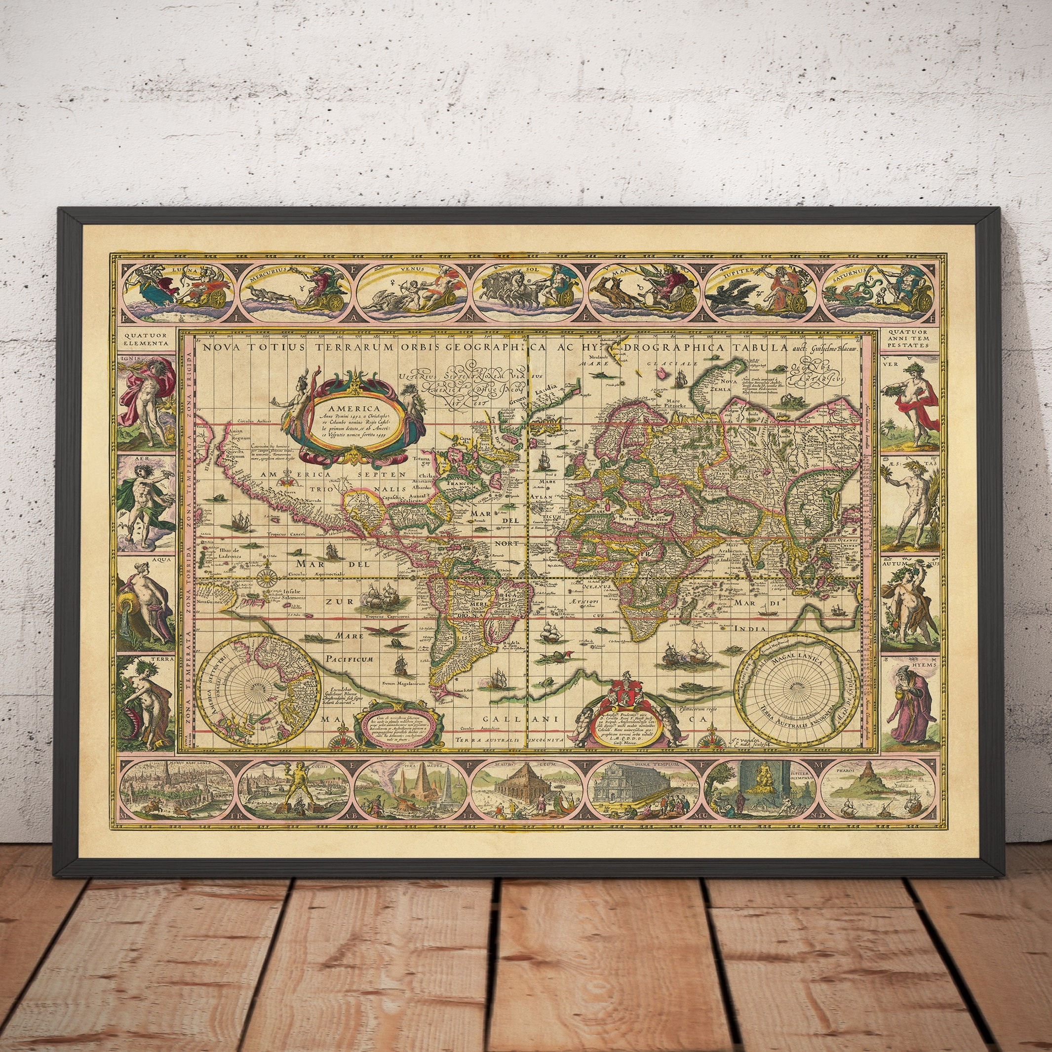 BLAEU WALL MAP アンティーク　壁掛けマップ　地図　額縁のガラス無し BLAEU WALL MAP アンティーク 壁掛けマップ 地図 額縁のガラス無し