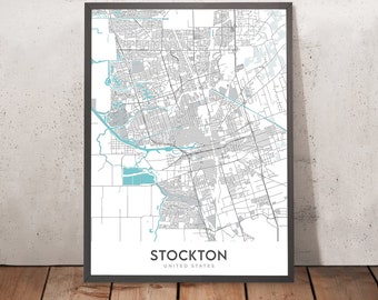 Modern City Map of Stockton, CA: Downtown, University of the Pacific, Stockton Arena, I-5, SR-99