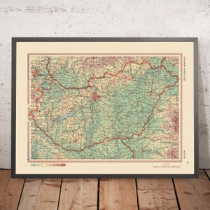 Old Map of Hungary, 1967: Budapest, Danube River, Lake Balaton, Great Hungarian Plain, Mátra Mountains
