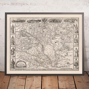 Old Monochrome Map of Hungary by Speed, 1626: Buda, Pest, Cluj, Mountains