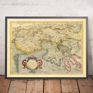 Old Map of Slovenia, Croatia, and Italy by Mercator, 1619: Ljubljana, Trieste, Istria, Karst, Gulf of Venice