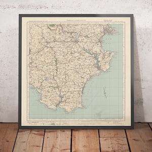 Old Ordnance Survey Map, Sheet 145 - Torquay & Dartmouth, 1925: Paignton, Totnes, Brixham, Dartmoor National Park, River Dart, and Start Bay