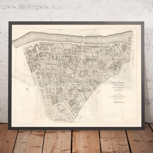 Old Map of St Germain (Paris) by Jean Baptise Michel Jaillot in 1775 - Seine, Point Royal, Palais Bourbon, Rue Du Bac, Caserne des Gardes