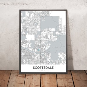 Modern City Map of Scottsdale, AZ: Downtown, Old Town, Scottsdale Stadium, Scottsdale Fashion Square, Loop 101