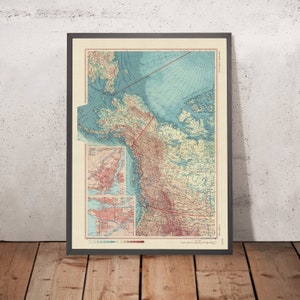 Old Map of Western Canada, 1967: Montreal, Vancouver, Yukon, Northwest Territories, British Columbia, Alaska