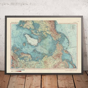 Old Map of the Arctic Circle & North Pole, 1967: Routes of Pre-1957 Scientific Expeditions, Interesting Cartographic Projection