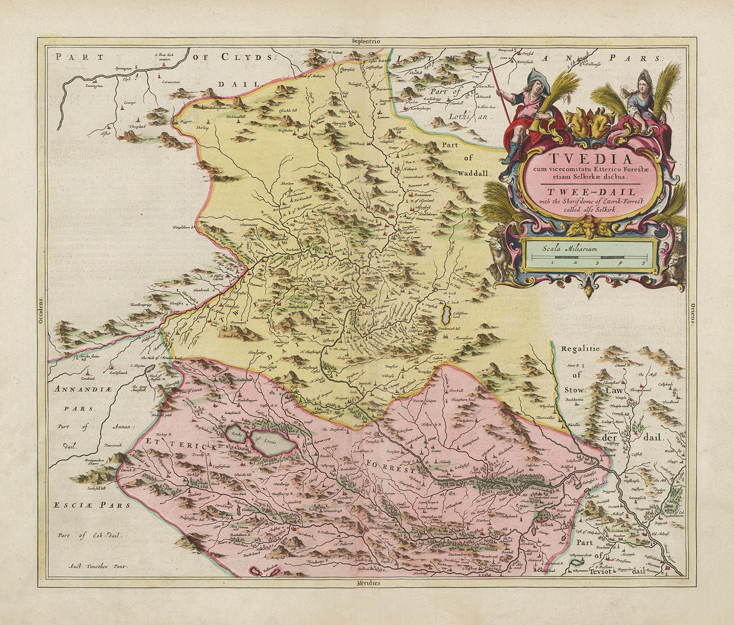 Old Map of Selkirkshire in 1665 by Joan Blaeu - Selkirk, Lindean ...