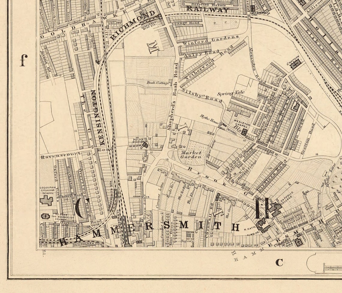 Old Map of West London Notting Hill Kensington Portobello Etsy