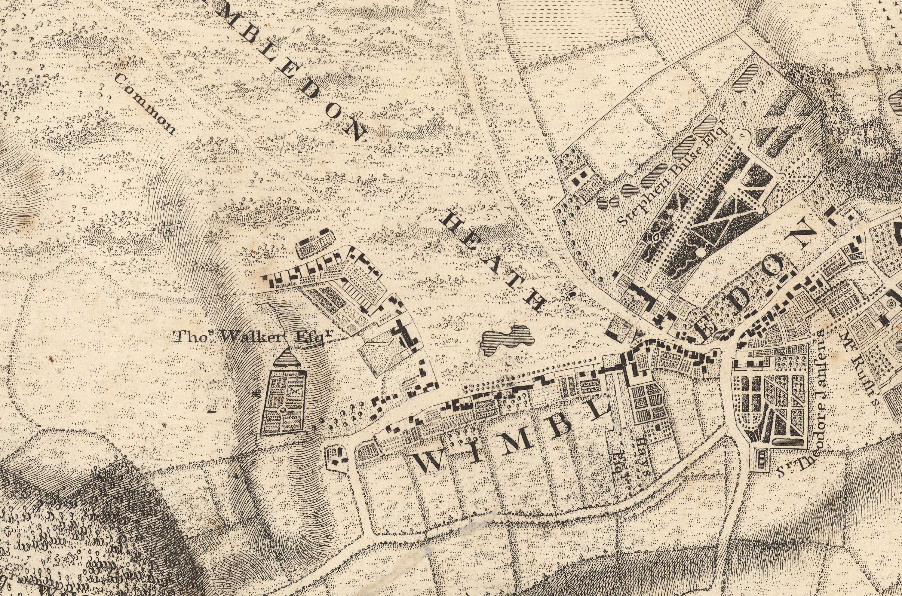Sw20 Map Old Map of South West London in 1746 by John Rocque - Wimbledon ...