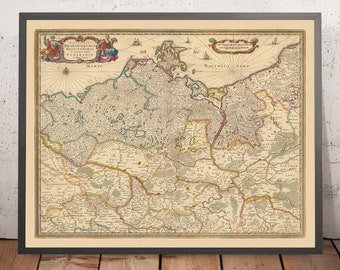 Old Map of Electorate of Brandenburg by Visscher, 1690: Berlin, Stralsund, Rostock, Szczecin, Magdeburg