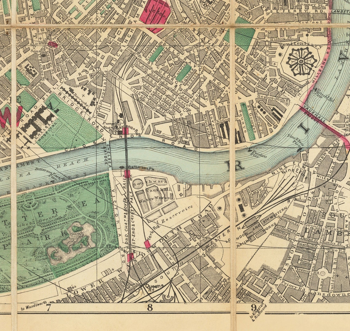 Big Old Map of London by Bacon, 1890 - Rare Folding Wall Chart of ...