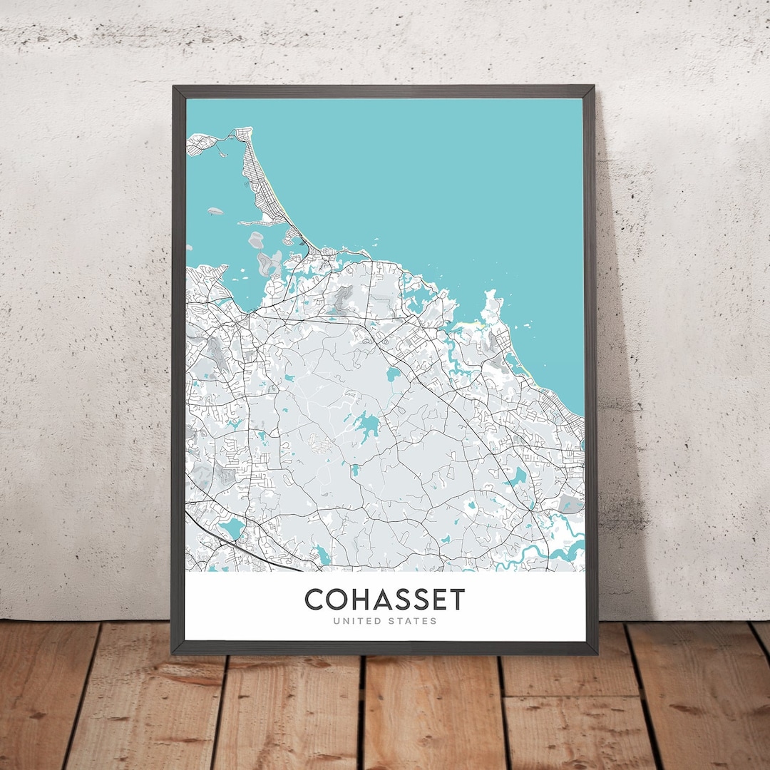 Modern City Map of Cohasset, MA Cohasset Village, Sandy Cove