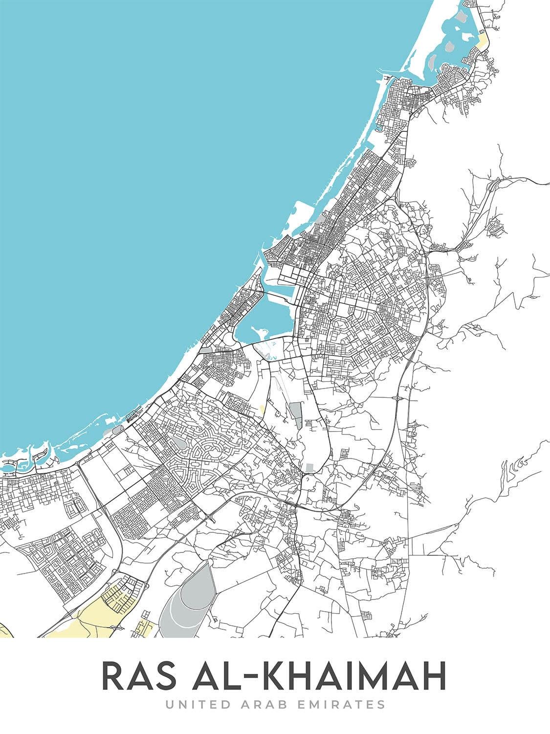 Y Cae Ras Map Modern City Map of Ras Al Khamiah, UAE: Al Qawasim Corniche, Al Rams ...