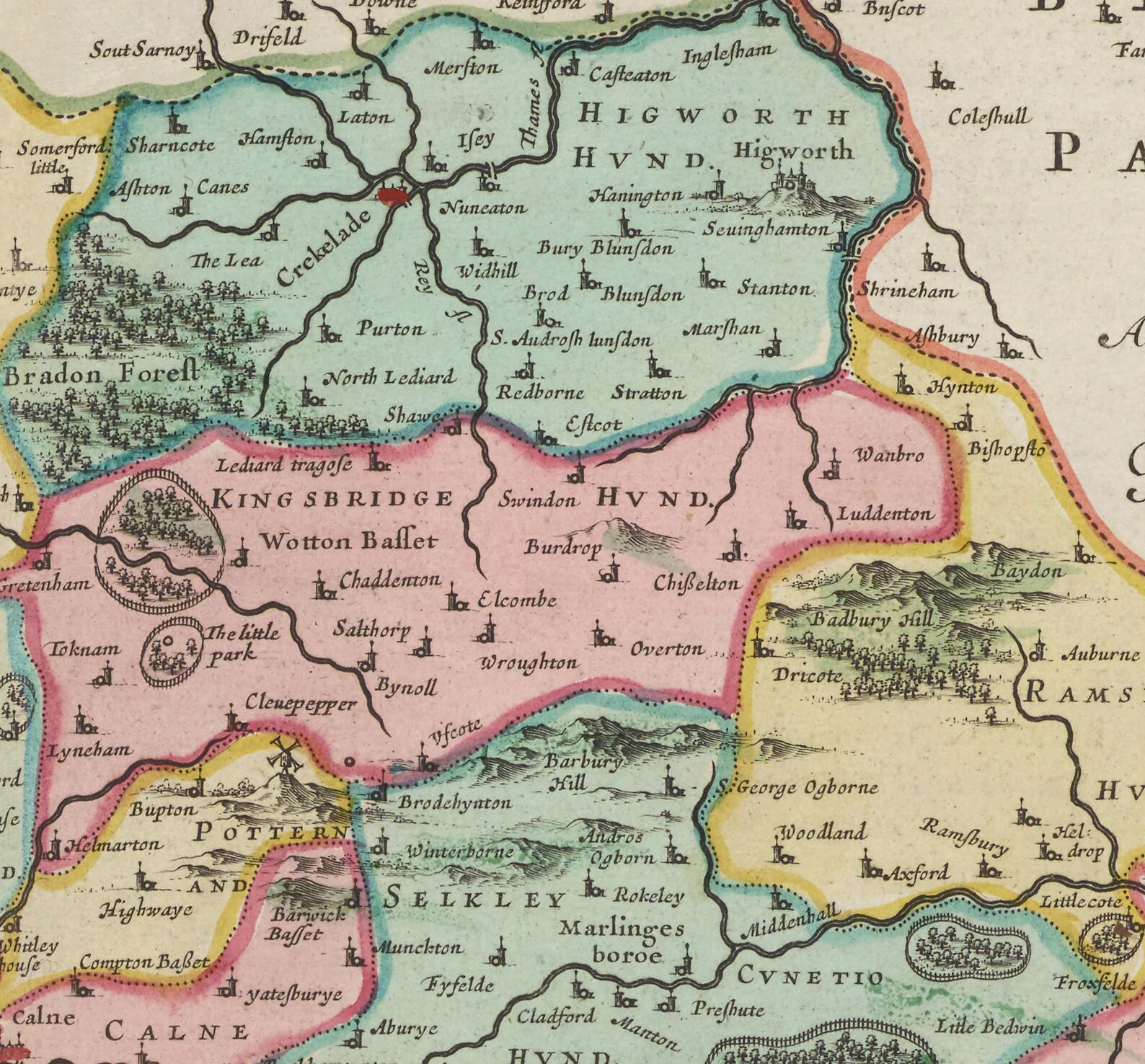 Old Map of Wiltshire in 1665