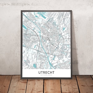 Modern City Map of Utrecht, Netherlands: Dom Tower, Centraal Station, Rietveld House, Botanical Gardens, Jaarbeurs