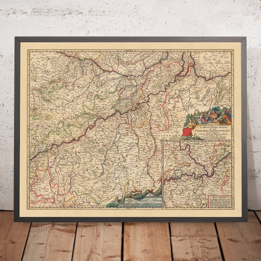Old Map of Duchies of Jülich, Cleves & Berg by Visscher, 1690