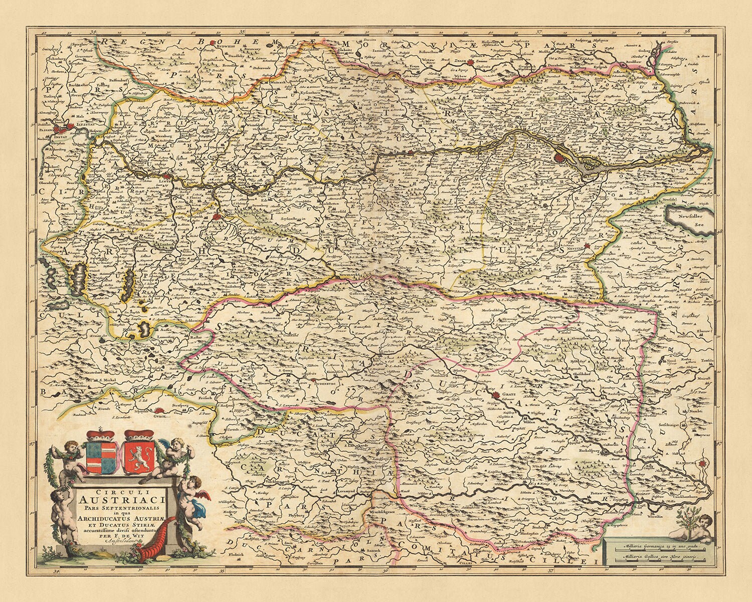 Old Map of Northern Austrian Circle by Visscher, 1690: Vienna, Graz ...