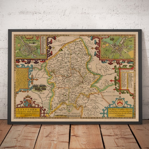 Old Maps Of Staffordshire Old Map Of Staffordshire 1611 Stafford Wolverhampton | Etsy Polska