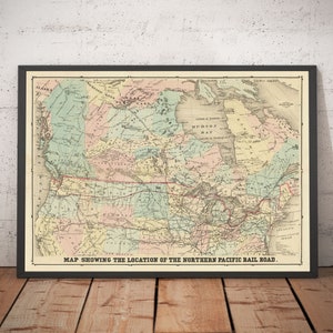 Old Map of the Northern Pacific Railway, 1870 by Traubel - Railroads in Canada & USA - Great Lakes, States - Framed, Unframed