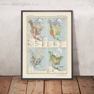 Old Infographic Map of North America, 1967: Land Use, Vegetation, Mineral Resources