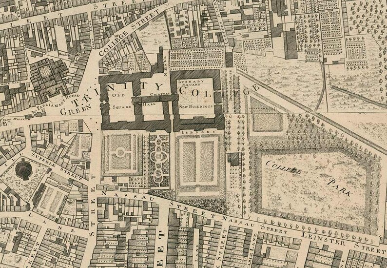 Old Map of Dublin Ireland in 1756 by John Rocque Large City Etsy