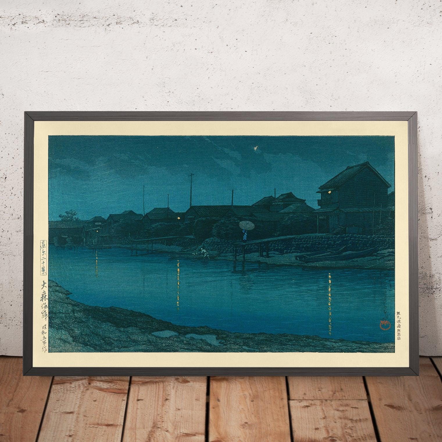 Night Beach Scene at Omori by Hasui Kawase, 1935 - Etsy