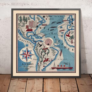 Old Map of the Americas by Mazuyer, 1931: Vivid Illustrations, Cultural Artifact, Pictorial Style
