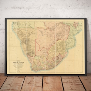 Große alte Landkarte von Südafrika & Zentralafrika 1899 - Britischer Empire Imperialismus, Kapstadt, Botswana, Burenkriege - mit Rahmen ohne Rahmen