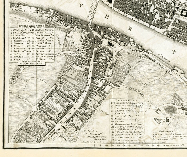 Old Map of Newcastle Upon Tyne and Gateshead by Thomas Oliver Etsy UK