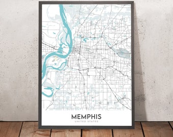 Moderne stadsplattegrond van Memphis, TN: Downtown, Graceland, FedEx Forum, I-40, I-240