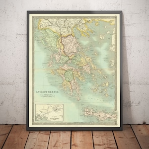 Alte Karte des antiken Griechenlands, 1834, Karte von Teesdale - Kreta, Makedonien, Korfu, Albanien, Athen, Thessalien, Attika - Geschenk ohne Rahmen