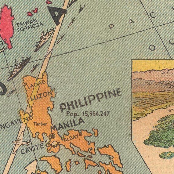 Old Pictorial Map of Japan Vs. Dutch East Indies Colonies in World