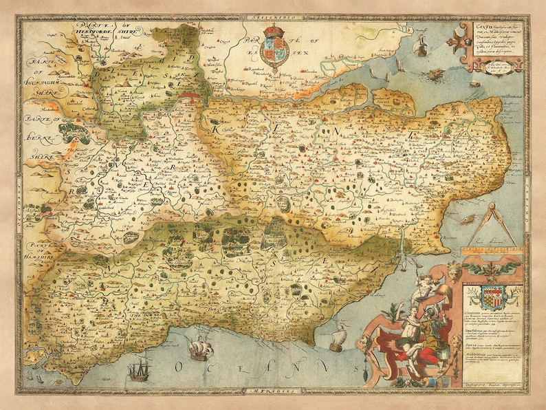 Old Map of Southeast England in 1575 London Kent Sussex - Etsy