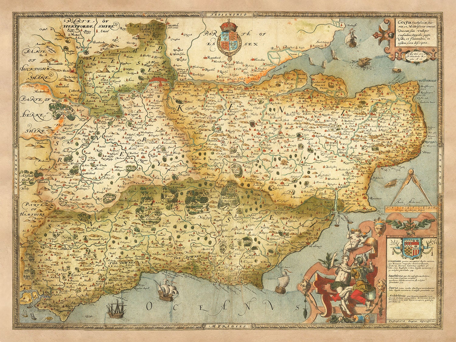 Old Map of Southeast England in 1575 London Kent Sussex - Etsy UK