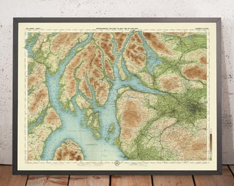 Old OS Map of Glasgow & Clyde by Bartholomew, 1901: Loch Lomond, Firth of Clyde, Arrochar Alps, Trossachs, Dumbarton Castle