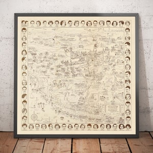 Old Map of Hollywood Starland, 1937 by Don Boggs - Movie Stars, Film History, Beverly Hills, Santa Monica, Malibu - Framed, Unframed Gift