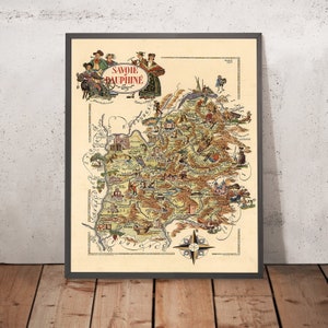 Old Map of Savoie & Dauphine, France by Jacques Liozu, 1951: Alps, Grenoble, Chambéry, Annecy
