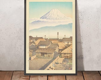 Morning in Motoyoshiwara with Mt Fuji by Hasui Kawase 1935