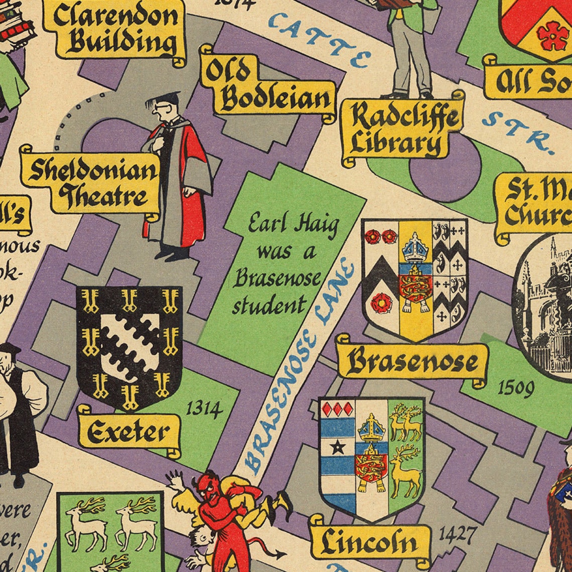 Old Map of Oxford by Sayer, 1949: University of Oxford, St. John's ...
