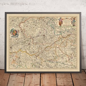 Old Map of County of Hainaut & Archbishopric of Cambrai by Visscher, 1690: Charleroi, Mons, Cambrai, Parc l'Avesnois, Scarpe-Escaut Park