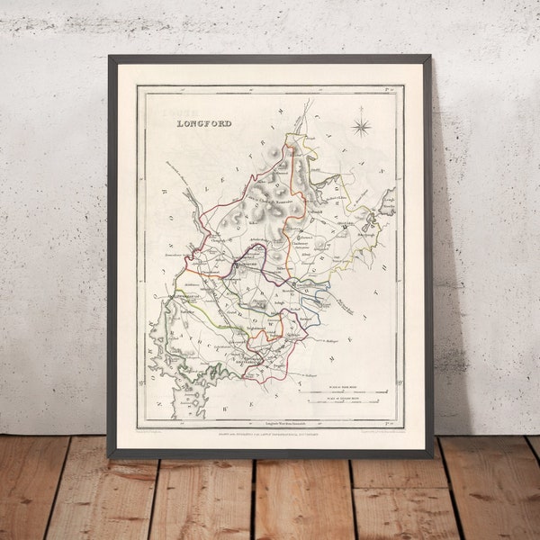 Old Map of County Longford by Samuel Lewis, 1844: Ballymahon, Edgeworthstown, Granard, Abbeyshrule, River Shannon