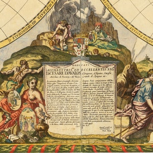 Carte de l'Atlas du vieux monde, 1700 carte ancienne très rare, carte murale vintage par Paolo Petrini encadrée ou non image 7
