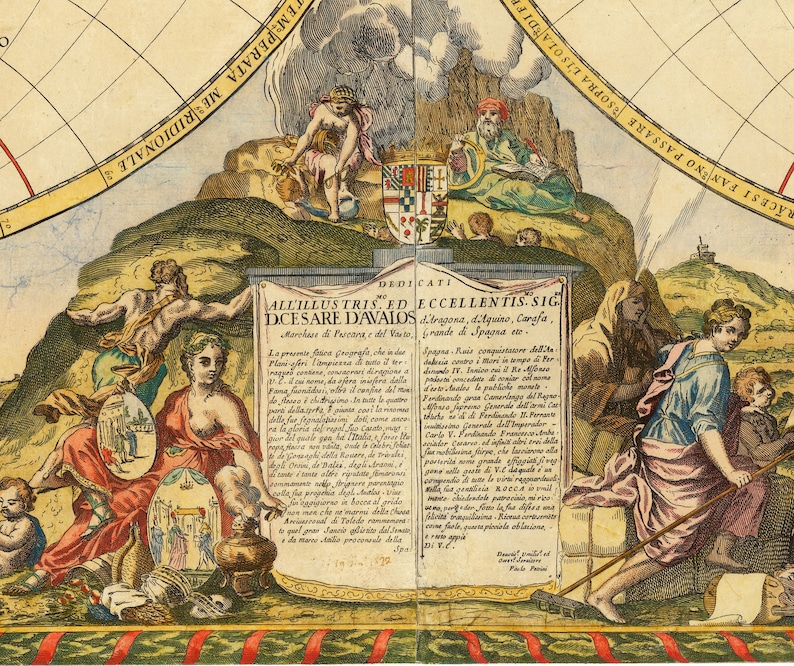 Carte de l'Atlas du vieux monde, 1700 carte ancienne très rare, carte murale vintage par Paolo Petrini encadrée ou non image 7