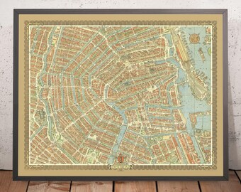 アムステルダム地図 1884年、オランダ、アムステルダムの古地図、最大