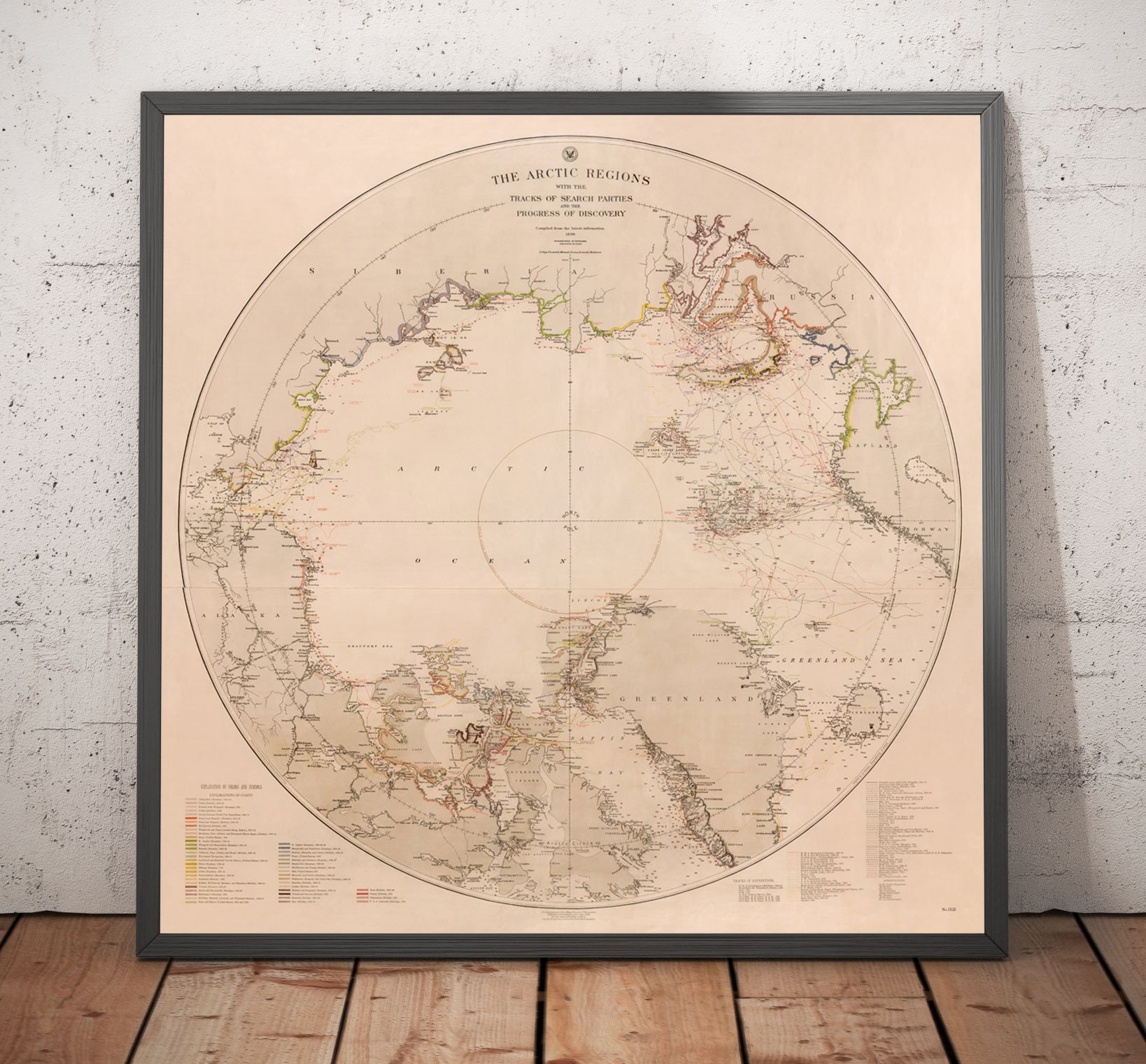 Old North Pole Exploration Map, 1896 by US Navy - Atlas Explorer Map of the Arctic Circle - Framed or Unframed Gift