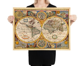 額装品　18世紀　R.ボーゴンディ　「地図帳の扉絵」　稀少　版刻精緻 ジョン スピードによる 1651 年の珍しい旧世界地図帳 - カラー