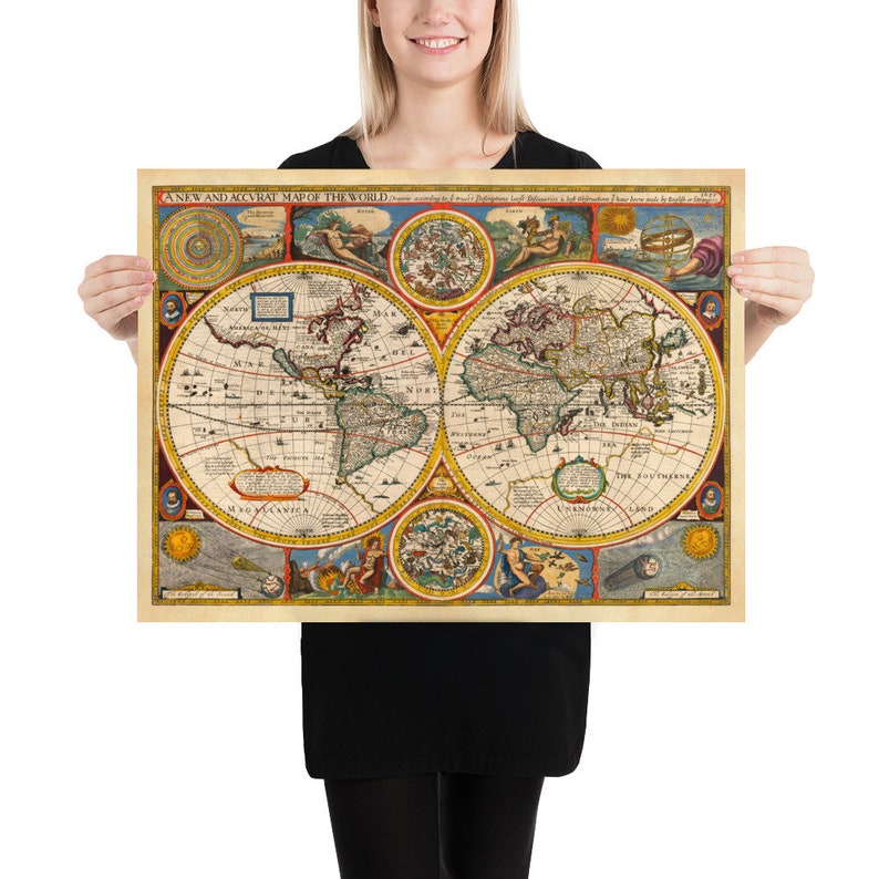 Rare Old World Atlas Map from 1651 by John Speed Colour Vintage Wall Chart Framed or Unframed image 4