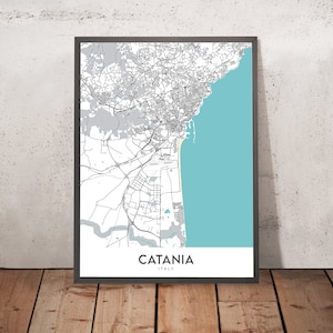 Modern City Map of Catania, Italy: Cathedral, Biscari, Elephant Fountain, Bellini Theatre, Ursino Castle