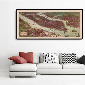 Rare Old Map of New York, 1908 - Massive Wall Chart of Manhattan, Brooklyn, Jersey, Bridges, Piers, Statue of Liberty - Framed Unframed Gift