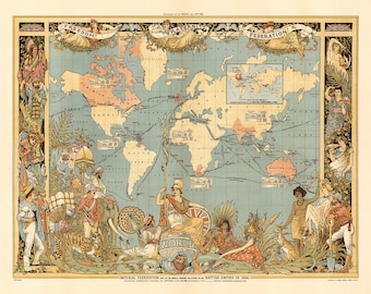 イギリス帝国世界地図、1886年 - ビクトリア女王ジュビリー記念壁地図
